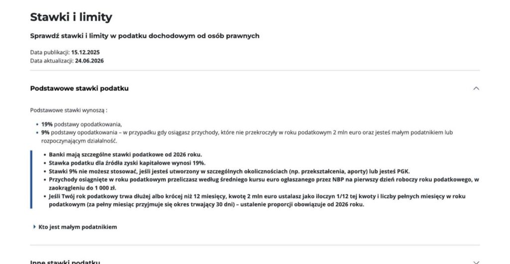 stawki i limity CIT 19% oraz 9% na podatki.gov.pl